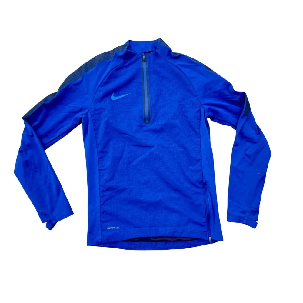 Nike AeroLayer Mens Running Top Blue 1/4 Zip Long Sleeve Thumbholes Small